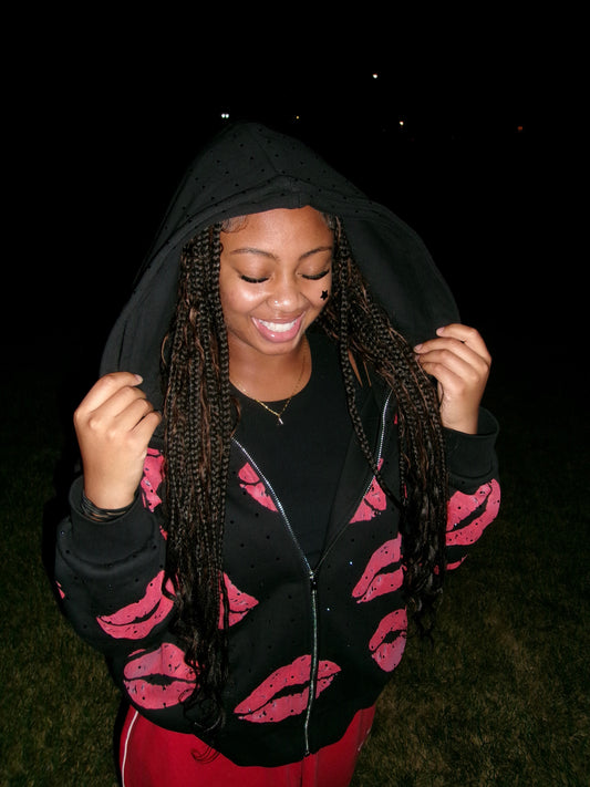 “Luv Lessons” Rhinestone Zip Up
